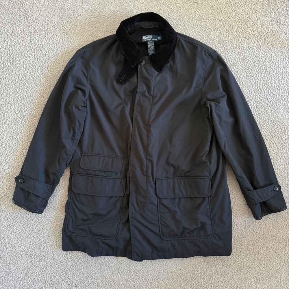 Polo Ralph Lauren Mens Field Jacket Large Blue Corduroy Leather Trim Polo Club